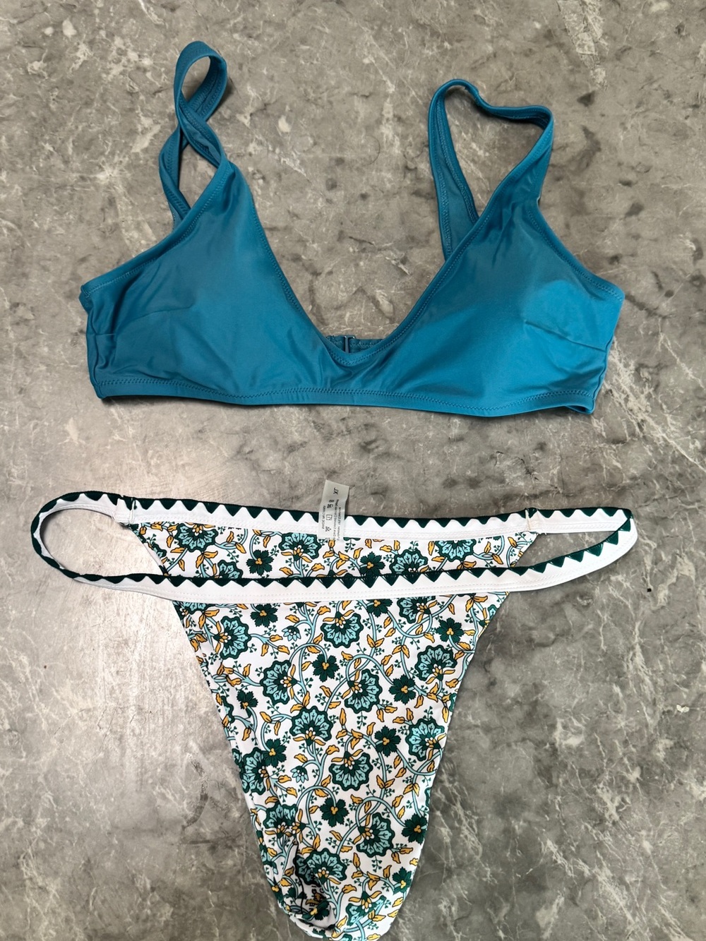 aerie Teal Bikini Top with White Floral Teal & Yellow Bikini Bottom
